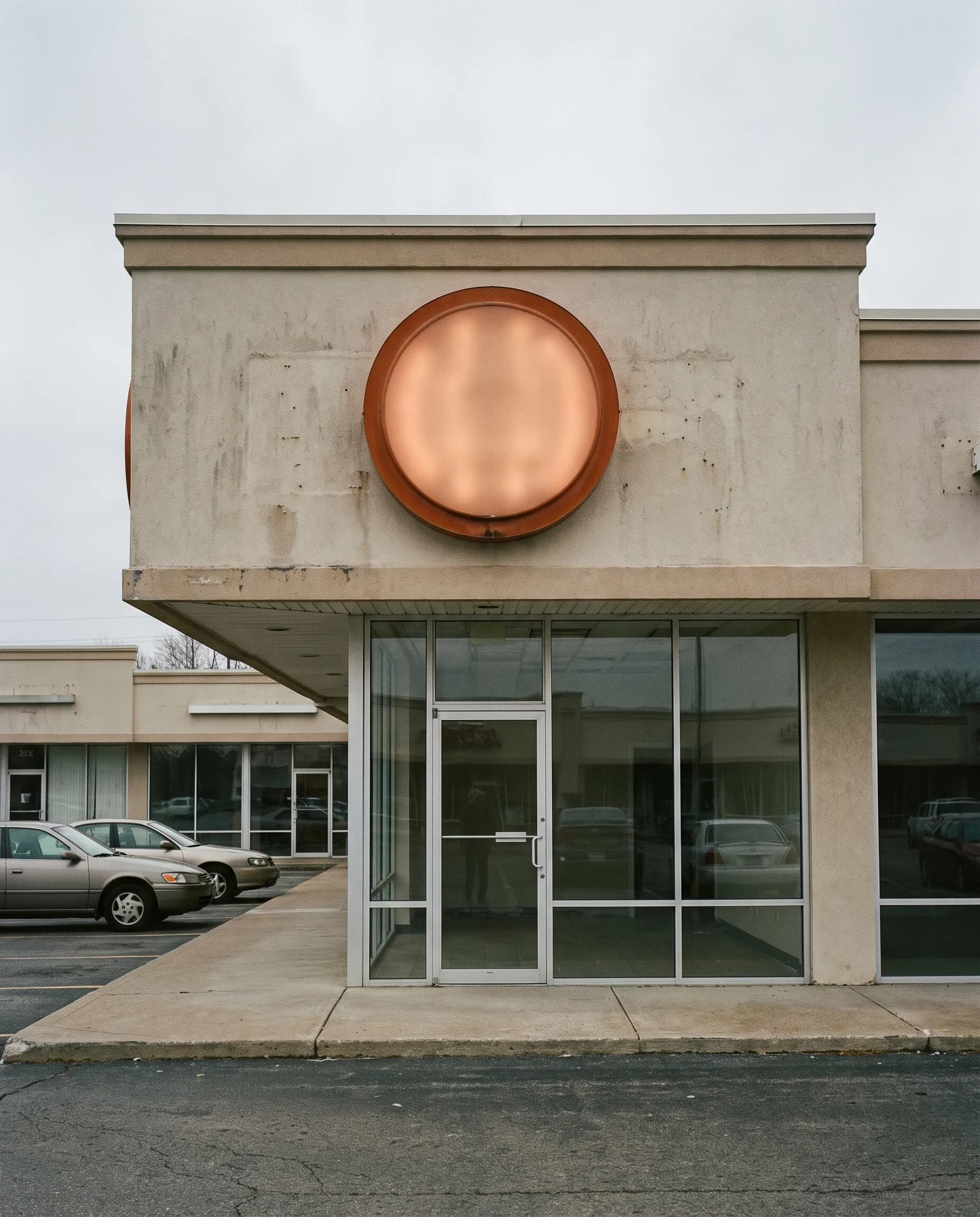 The same brand identity as an illuminated channel form on a strip-center fascia